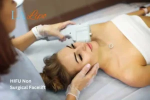 Woman having Hi-Fu to reduce wrinkles Farnborough.