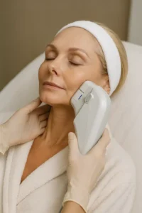 Woman receiving HIFU non surgical facelift treatment Farnborough