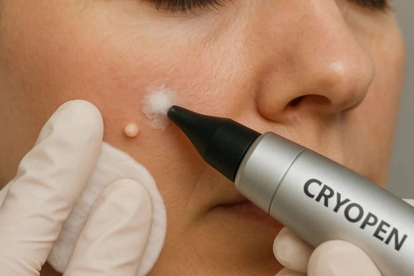 Woman receiving milia removal treatment Farnborough