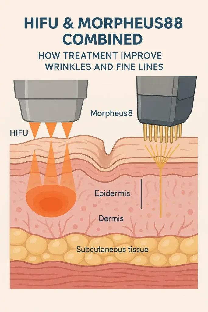 Diagram showing HIFU & Morpeus8 Farnborough and the benefits for reduction in wrinkles and fine lines